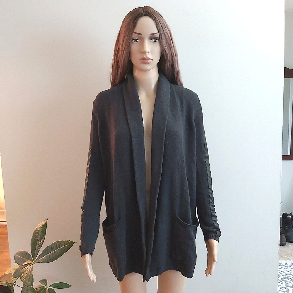 BCBG MaxAzria gray wool blend open cardigan oversized long line